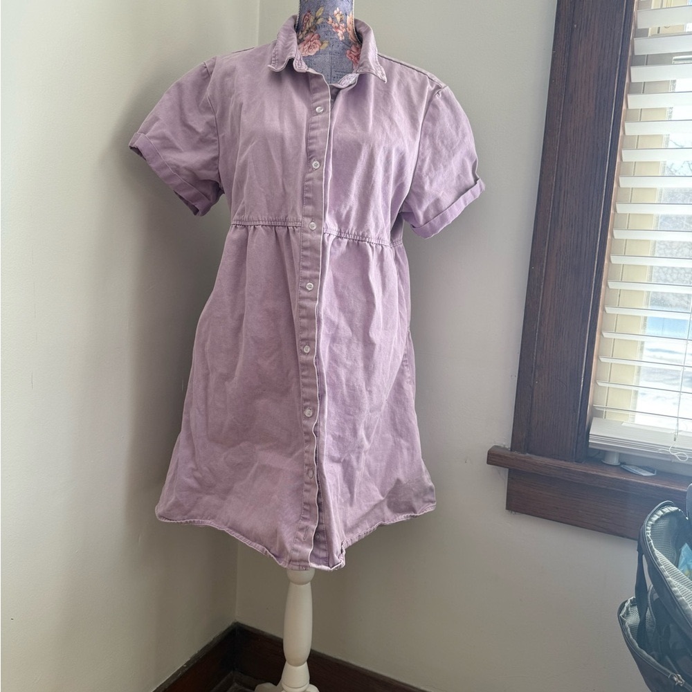 Purple Pleated Puff Sleeve Mini Dress